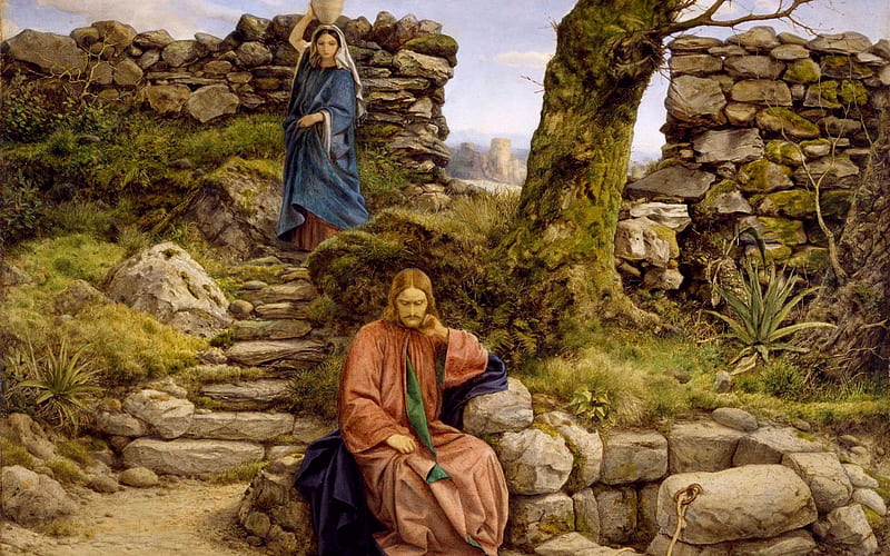 Christ and the Samaritan Woman, well, Jesus, Christ, Samaritan, painting, woman, HD wallpaper