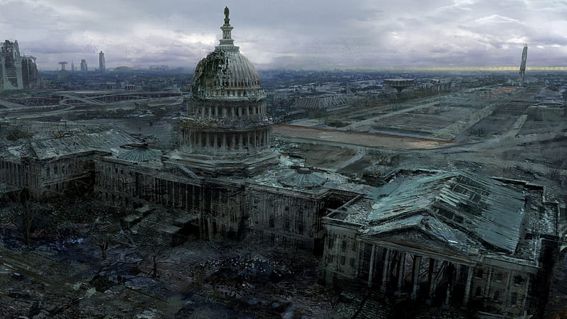 Dystopia, architecture, survival, US Capitol, ruins, apocalypse, fantasy, city, broken down, post apocalyptic, abandoned, HD wallpaper