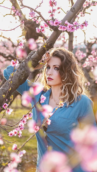 Clara Alonso, model, boots, by cehenot, spring, woman, cherry blossom ...
