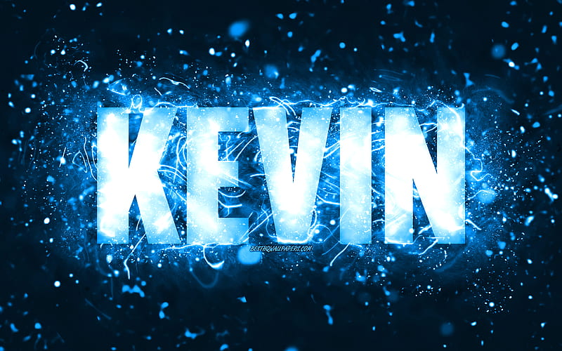 Happy Birtay Kevin blue neon lights, Kevin name, creative, Kevin Happy Birtay, Kevin Birtay, popular american male names, with Kevin name, Kevin, HD wallpaper