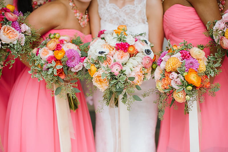 Wedding bouquets, red, girl, bouquet, orange, flower, white, wedding ...