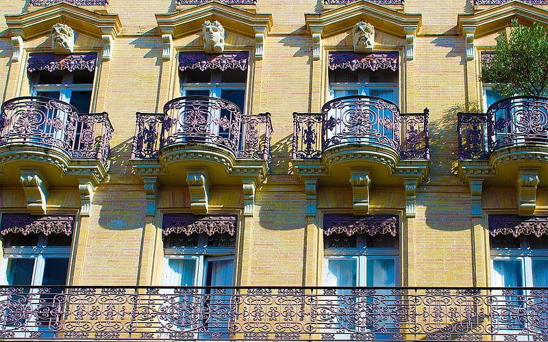 Neoclassical Facade in France, France, balconies, windows, house, facade, HD wallpaper