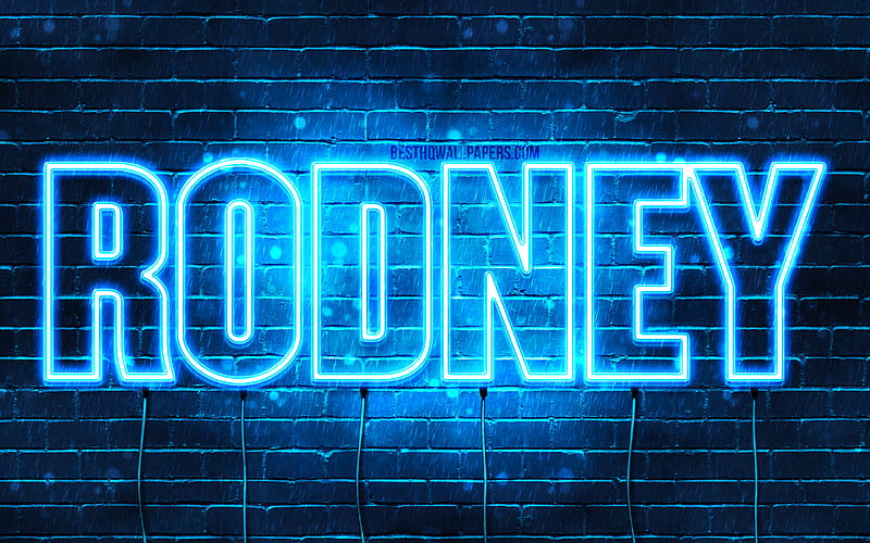 Rodney with names, horizontal text, Rodney name, Happy Birtay Rodney, blue neon lights, with Rodney name, HD wallpaper