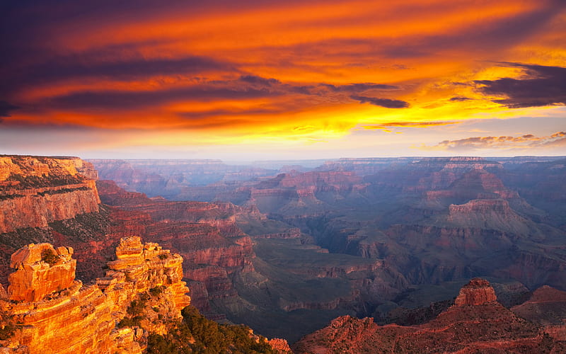 Grand Canyon National Park, sunset, desert, american landmarks, mountains, America, USA, beautiful nature, HD wallpaper