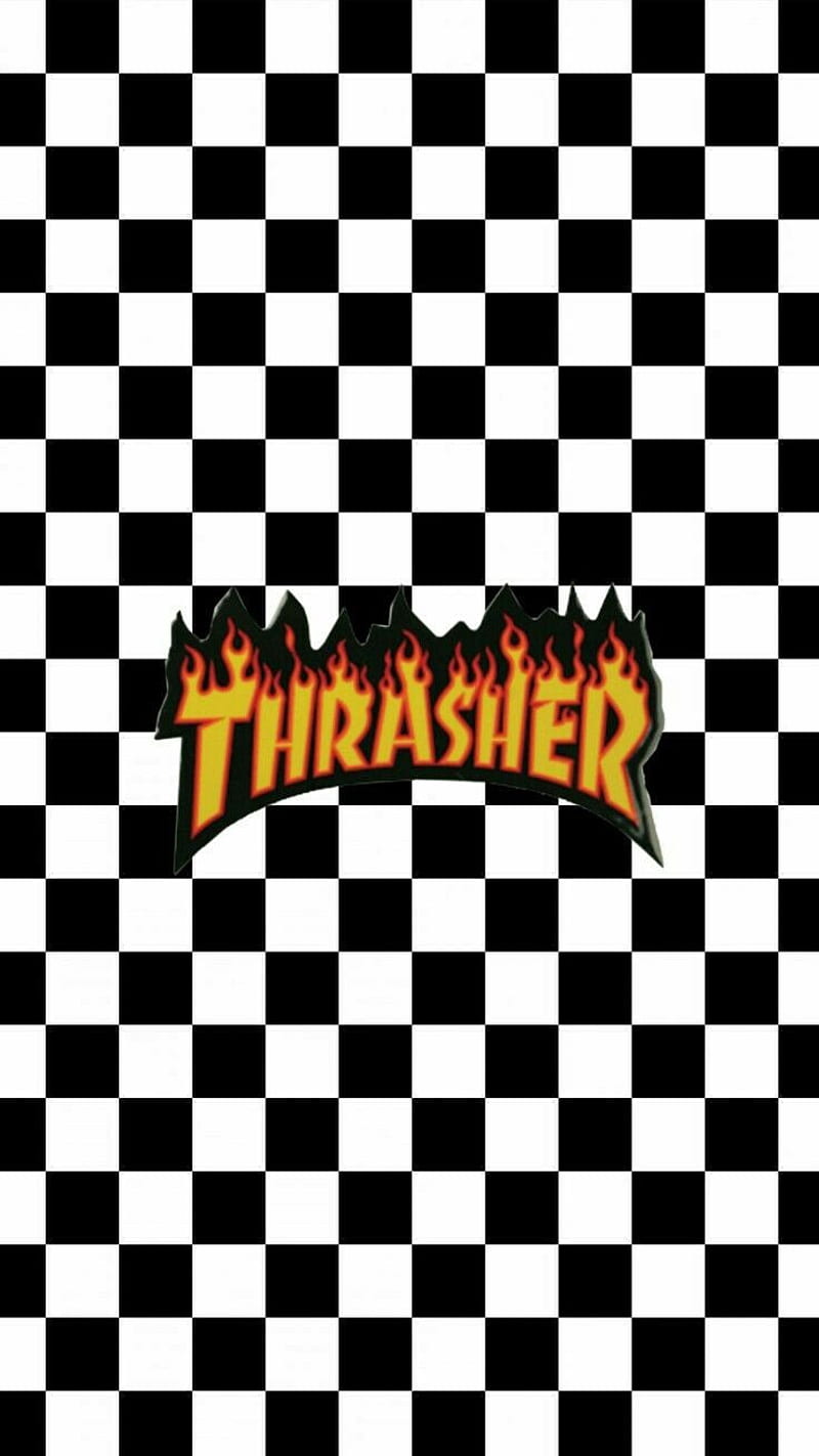 Thrasher Magazine, black, checker board, illusion, optical, vans, white, HD phone wallpaper
