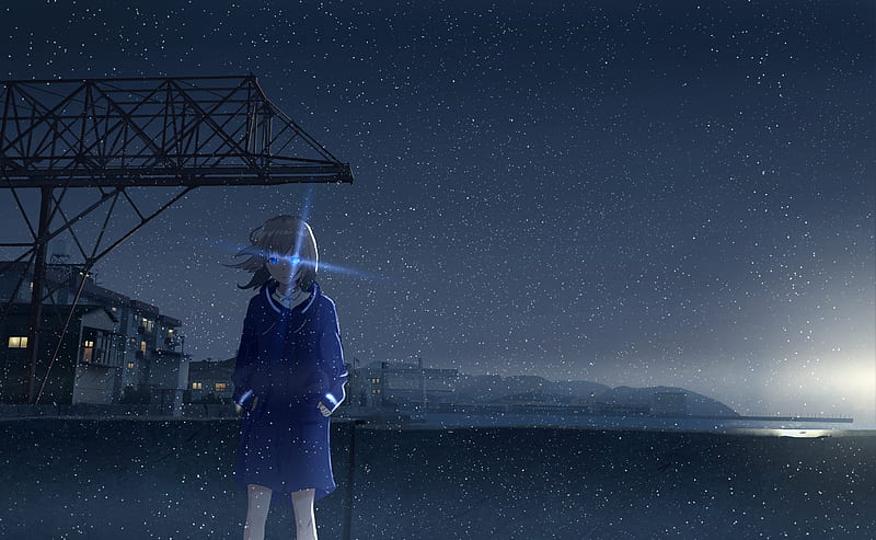 Anime Girl at Starry Night, HD wallpaper