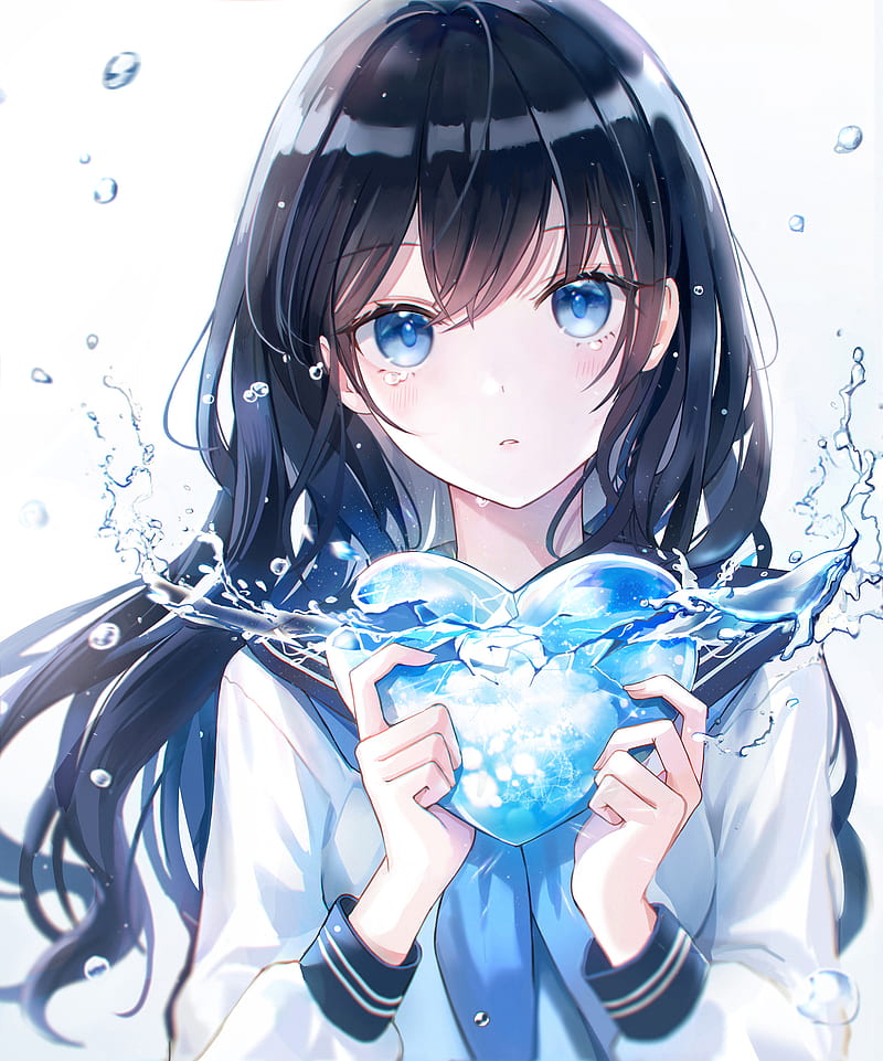 Anime, anime girls, Iren Lovel, school uniform, black hair, blue eyes,  tears, HD mobile wallpaper | Peakpx