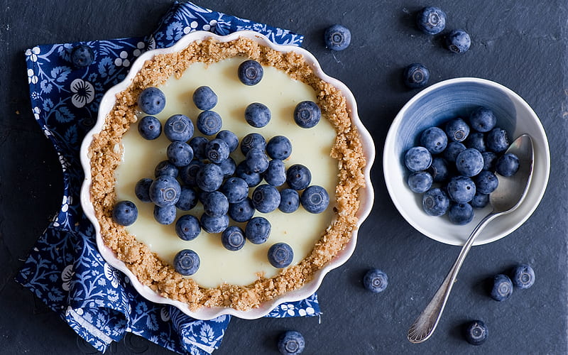 pie, blueberries, food, graphy, spoon, pastry, HD wallpaper
