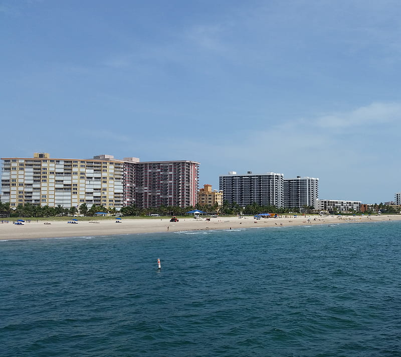Pompano Beach FL, condos, daytime, ocean, view, water, waves, HD wallpaper