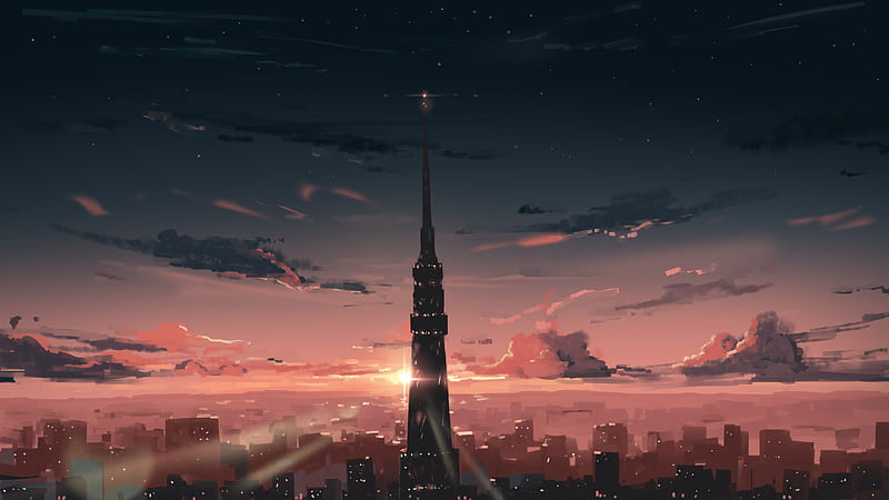 Anime City Sunset Scenery Buidings 4K Wallpaper #6.1034