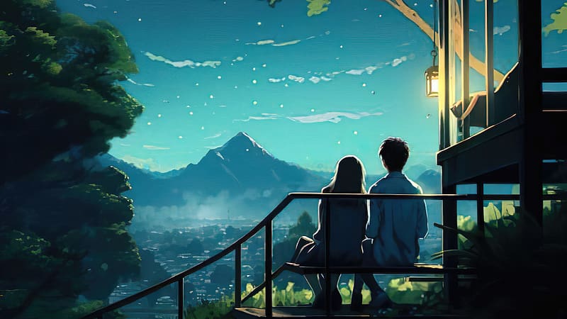 Anime Boy And Girl Are Sitting In Lights Buildings Background HD Anime  Couple Wallpapers | HD Wallpapers | ID #95312