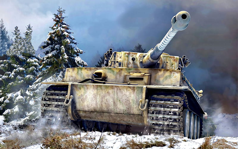 Tiger I, Panzerkampfwagen VI Ausf, German heavy tank, World War II, winter camouflage, German tanks, HD wallpaper
