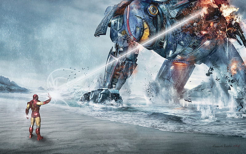 Pacific Rim Vs Ironman , iron-man, superheroes, artwork, digital-art, HD wallpaper