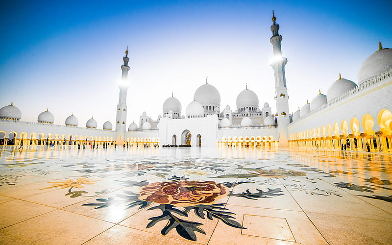 Sheikh Zayed Grand Mosque, UAE, Abu Dhabi, Islamic architecture, square, United Arab Emirates, HD wallpaper