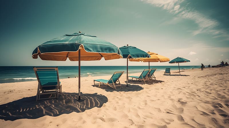 Sandy beach, Relaxing, Umbrellas, Summer, Beach chairs, HD wallpaper