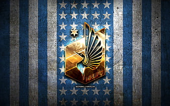 Philadelphia Union flag, MLS, blue brown metal background, american soccer  club, HD wallpaper