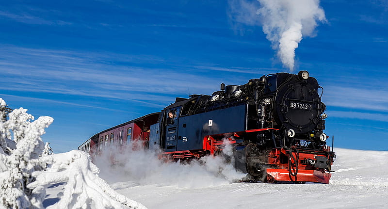 Vehicles, Locomotive, Snow, Train, Winter, HD wallpaper