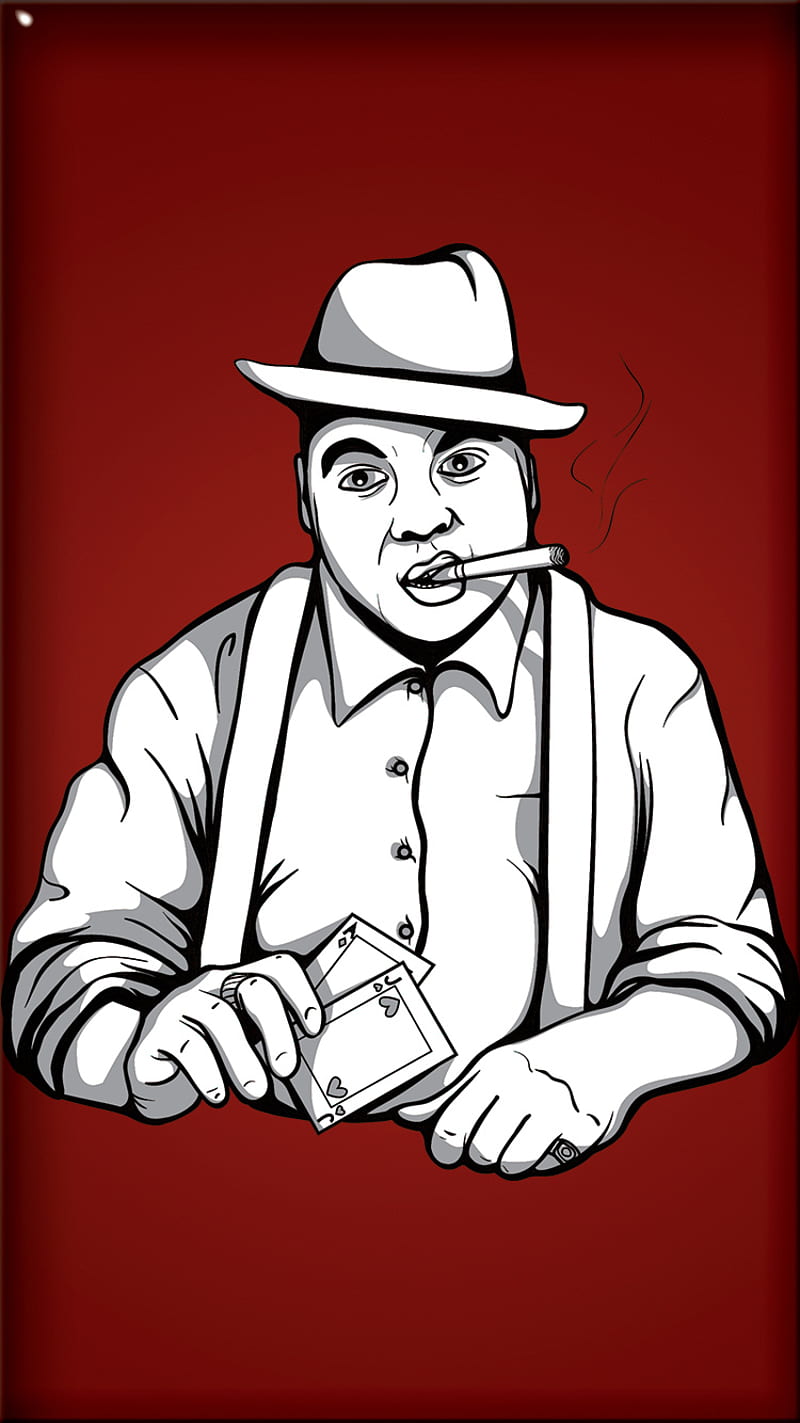 Gangsta , angsta, black, cigar, drawing, red, smoking, white, HD phone wallpaper