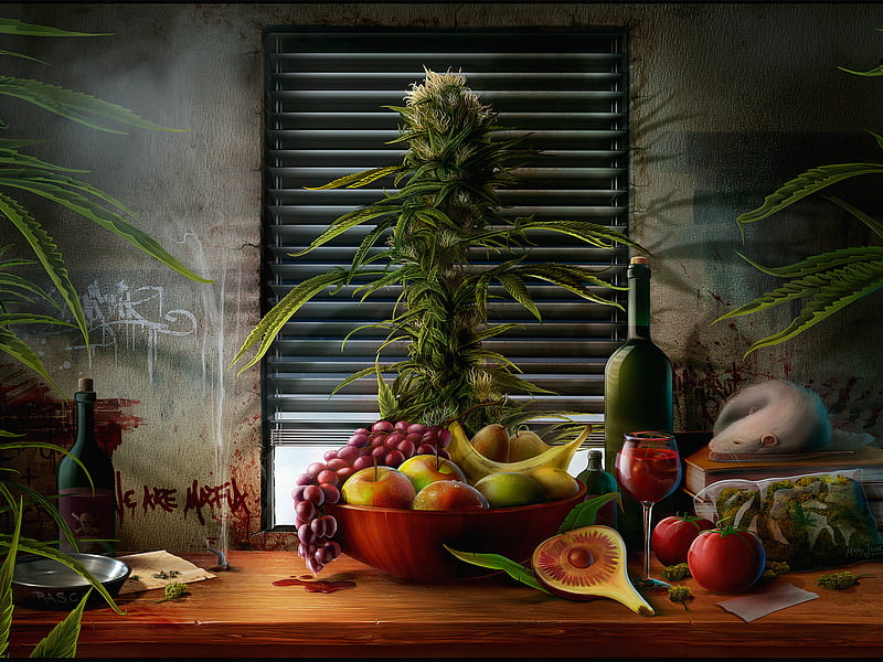 Fruits, rat, vegetables, eat, knife, HD wallpaper