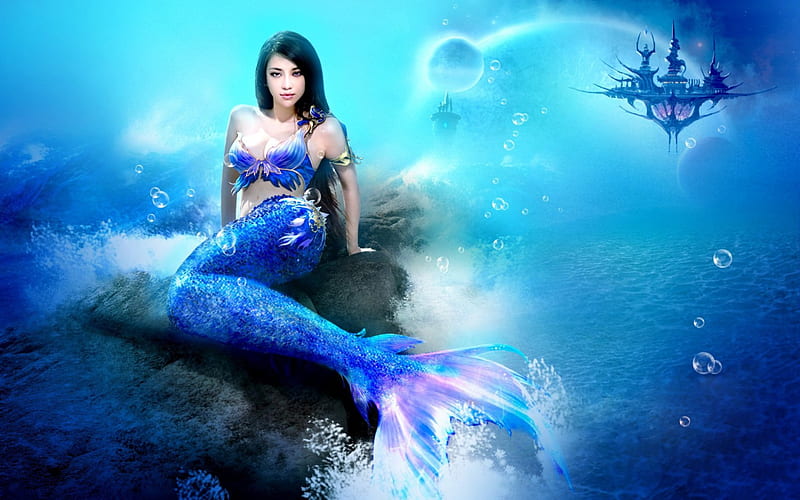 Beautiful Blue Mermaid, mermaid, fantasy, bonito, blue, HD wallpaper