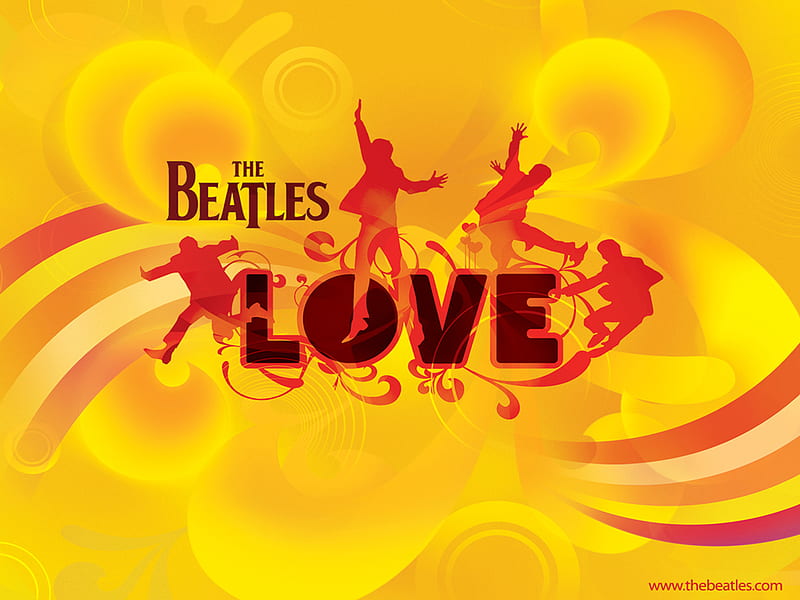 The Beatles Love, center, poster, red, medium, yellow, HD wallpaper