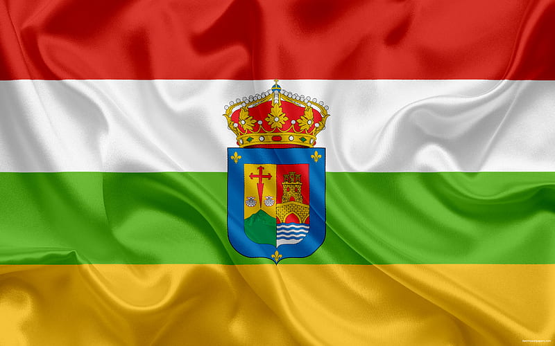 Flag of La Rioja, autonomous community, province, Spain, silk flag, La Rioja coat of arms, HD wallpaper