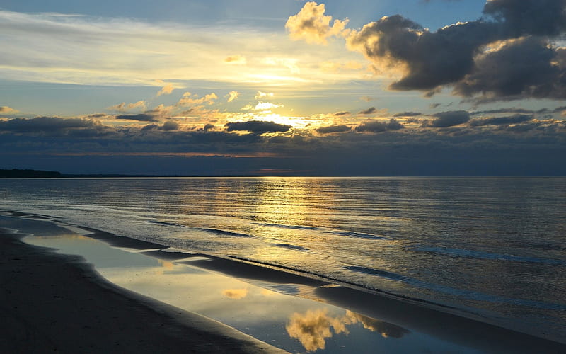 Baltic Sea in Latvia, Latvia, clouds, sunlight, sea, HD wallpaper