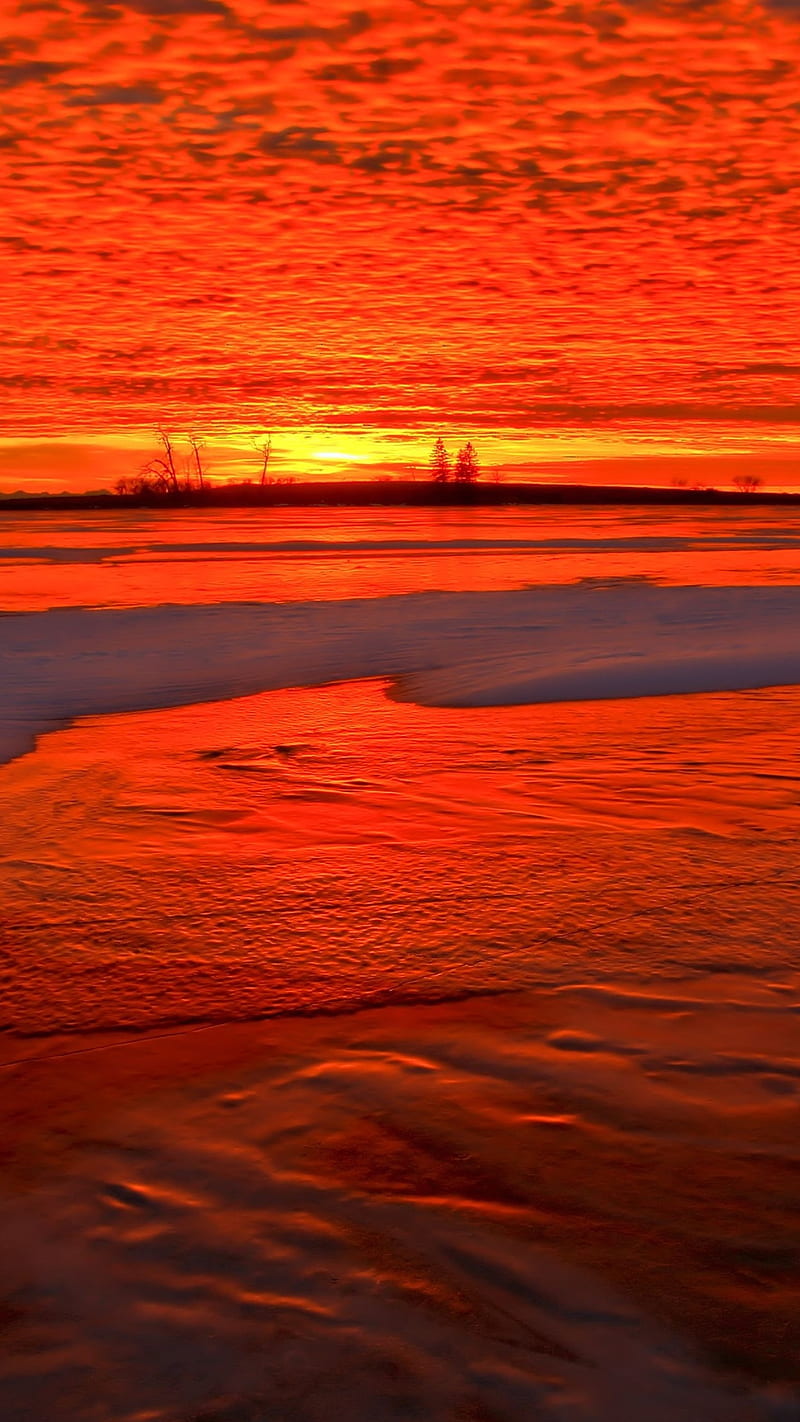 Evening view , red, sunset, dark, beach, HD phone wallpaper