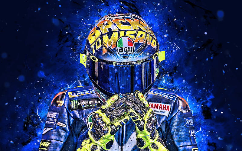 Valentino Rossi, 2019, MotoGP, close-up, 2019 bikes, neon lights, Valentino Rossi hoot, Monster Energy Yamaha MotoGP, Valentino Rossi , Yamaha, HD wallpaper