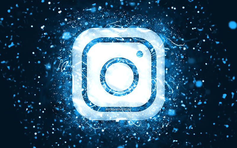 Instagram blue logo blue neon lights, creative, blue abstract background, Instagram logo, social network, Instagram, HD wallpaper