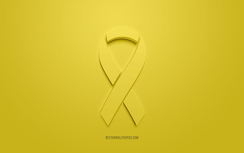 Sarcoma Cancer ribbon, blue 3d ribbon, Sarcoma Cancer Awareness ribbon, Sarcoma Cancer, yellow background, Sarcoma ribbons, Awareness ribbons, HD wallpaper