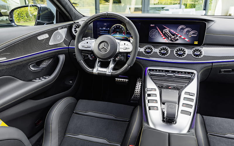 Mercedes-Benz AMG GT63 S, 4-Door Edition 1, 2019, interior, front panel, steering wheel, new GT63, dashboard, Mercedes, HD wallpaper