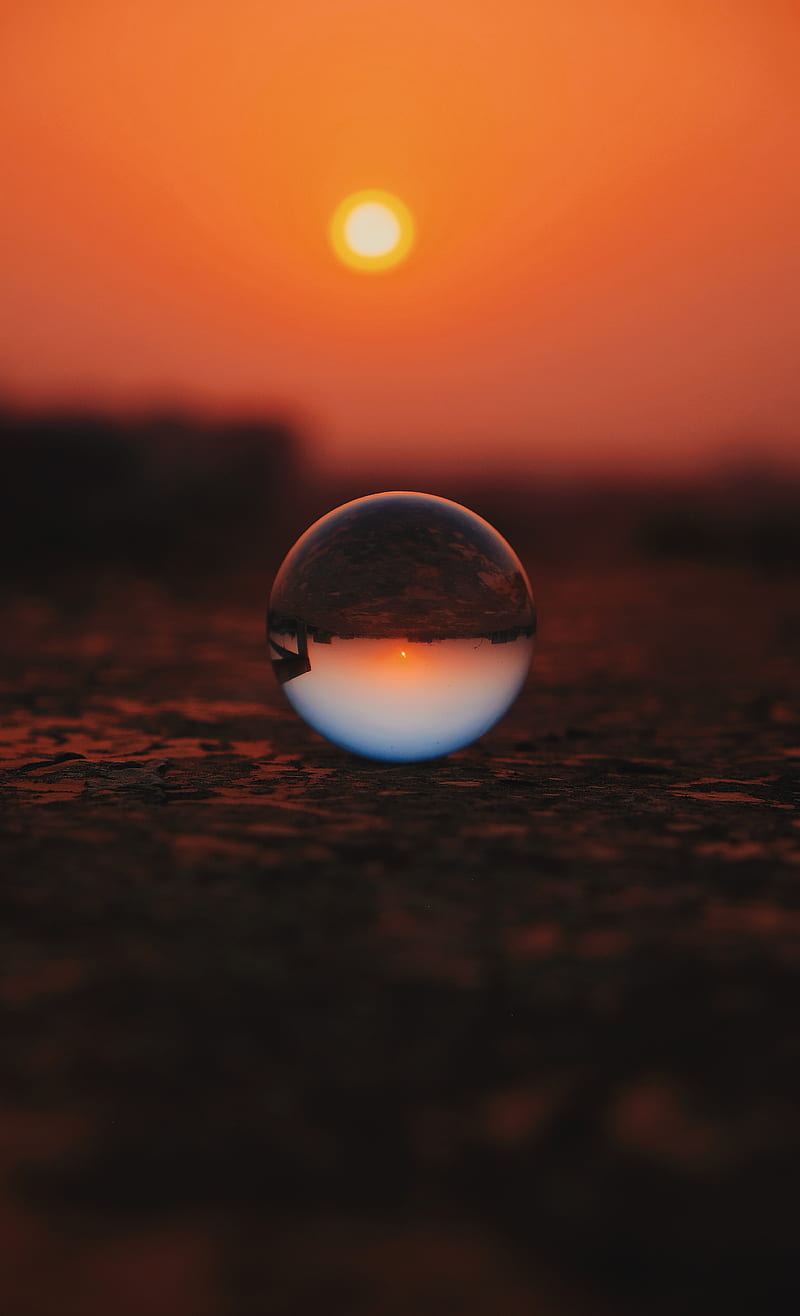 ball, glass, sunset, transparent, reflection, macro, HD phone wallpaper