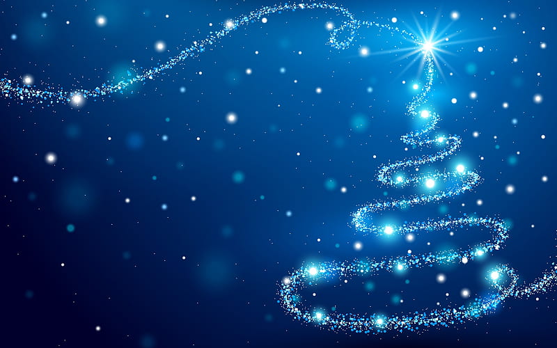 Neon Christmas tree, New Year, blue christmas background, concepts, HD wallpaper