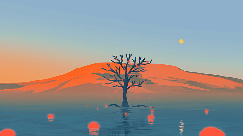 Minimalist Artistic Landscape Tree , Artist , , and Background, Ultra Minimalist, HD wallpaper