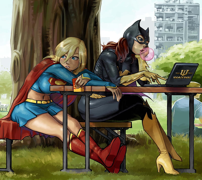Boring, batgirl, comics, dc, time, luigyh, supergirl, HD wallpaper