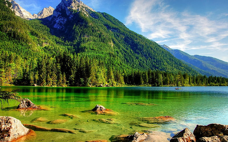 Mountain Lake, Lake, Mountains, Peaceful, Green, Rocks, Hd Wallpaper 