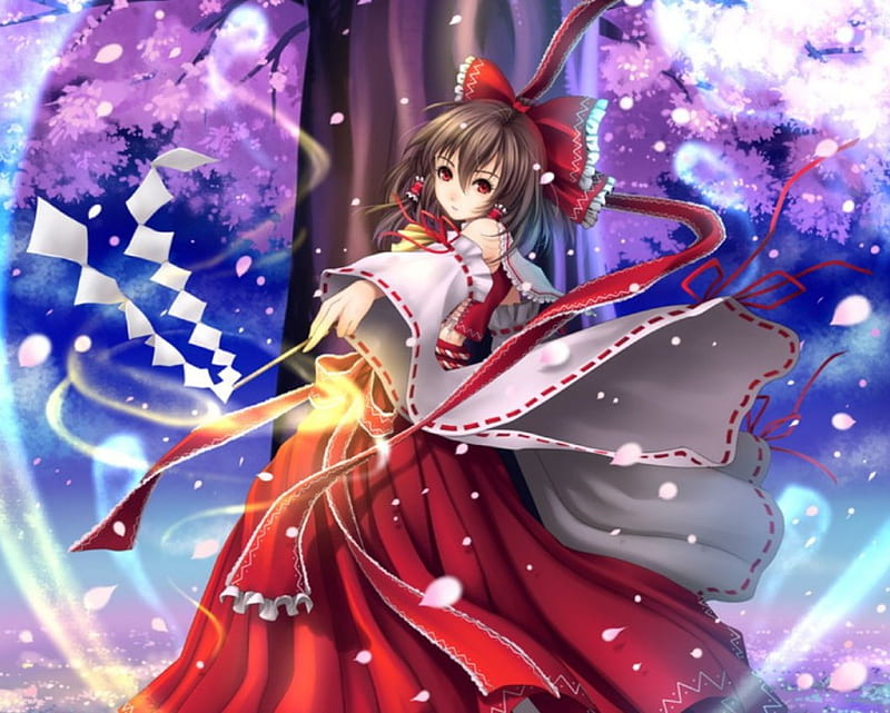 Hakurei Reimu, female, ribbon, magic, cute, fantasy, girl, shrine maiden,  anime, HD wallpaper | Peakpx