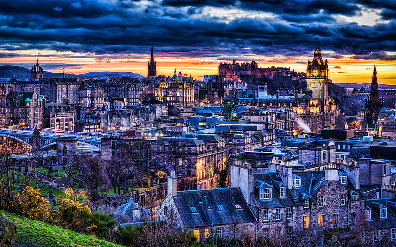 Edinburgh at evening, R, cityscapes, scottish cities, Edinburgh, Scotland, Great Britain, HD wallpaper