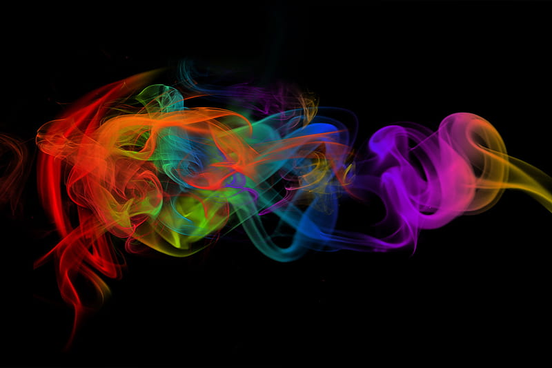 Colorful Smoke, abstract, bonito, black, cool, flow, new, rainbow, HD wallpaper