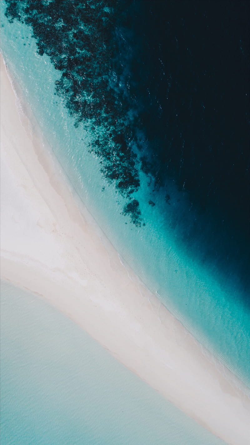 ocean, aerial view, coast, water, maldives, HD phone wallpaper