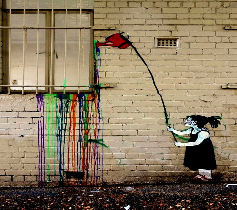 Street Art Melboume Australia, Abstract, Girl, graphy, Paints, Watercan, Street Art, HD wallpaper