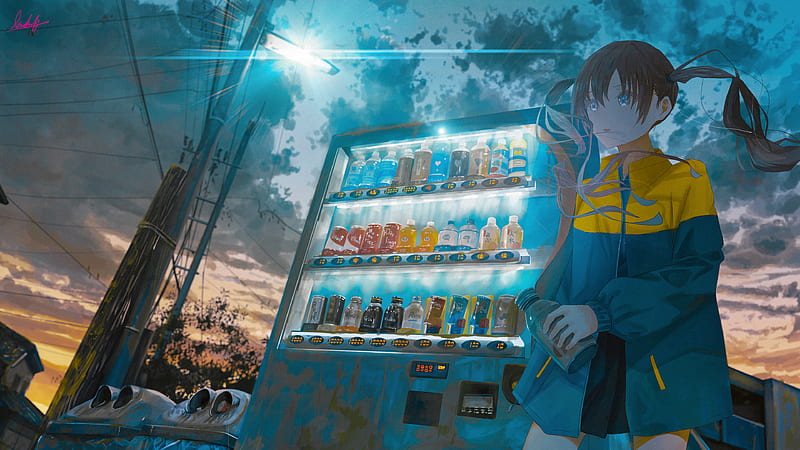 Anime, Girl, Original (Anime), Vending Machine, HD wallpaper