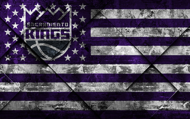Sacramento Kings American basketball club, grunge art, rhombus grunge texture, American flag, NBA, Sacramento, California, USA, National Basketball Association, USA flag, basketball, HD wallpaper