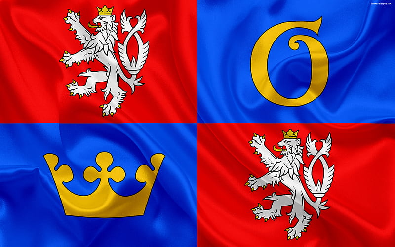 Flag of Hradec Kralove Region, silk flag official symbols, flags of administrative units, Czech Republic, Hradec Kralove Region, HD wallpaper