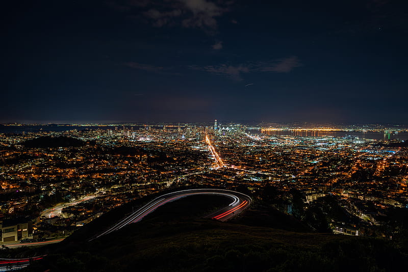 night city, aerial view, city lights, overview, night, san francisco, usa, HD wallpaper