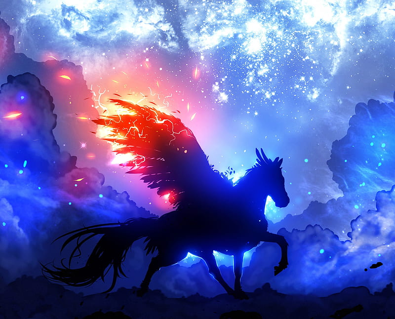 Guardian of the Star, guardian of the stars, horse, pegas, stars, HD wallpaper