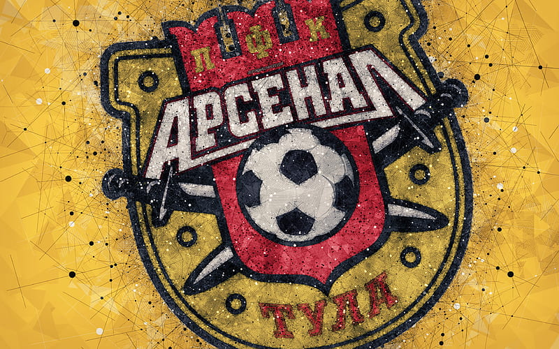 Arsenal Tula FC Russian Premier League, creative logo, geometric art, emblem, Russia, football, Arsenal Tula, yellow abstract background, FC Arsenal Tula, HD wallpaper