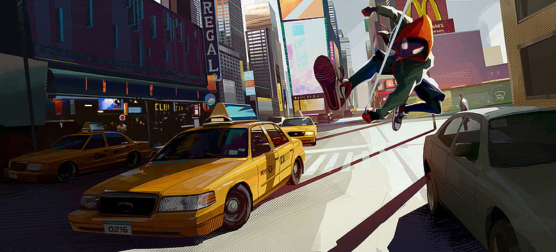 Spider Man New York Taxi, spiderman, superheroes, artwork, artstation, HD wallpaper
