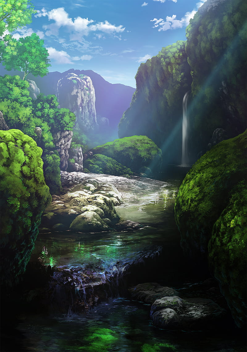 river, waterfall, rocks, landscape, art, HD phone wallpaper